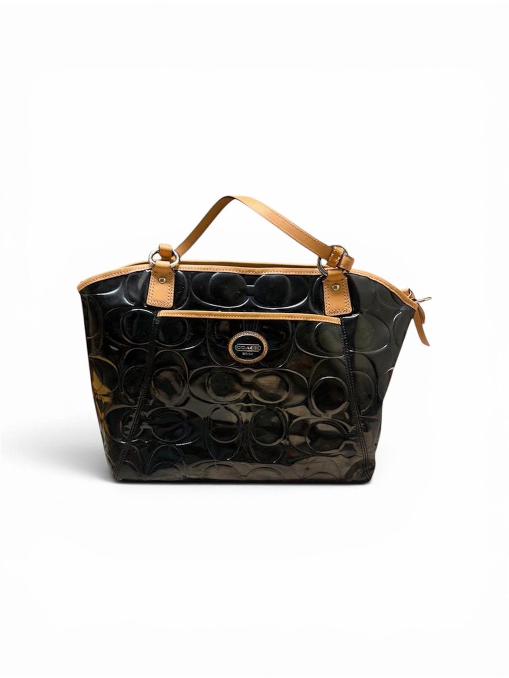 Coach Black Patent Leather Tote w/ Tan Trim